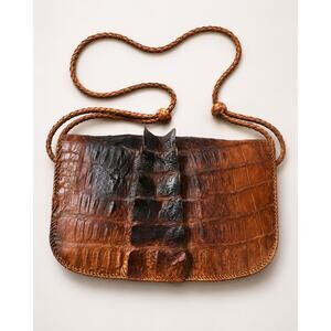 Vintage Hornback Crocodile Crossbody Bag Braided Strap 1950s 1960s